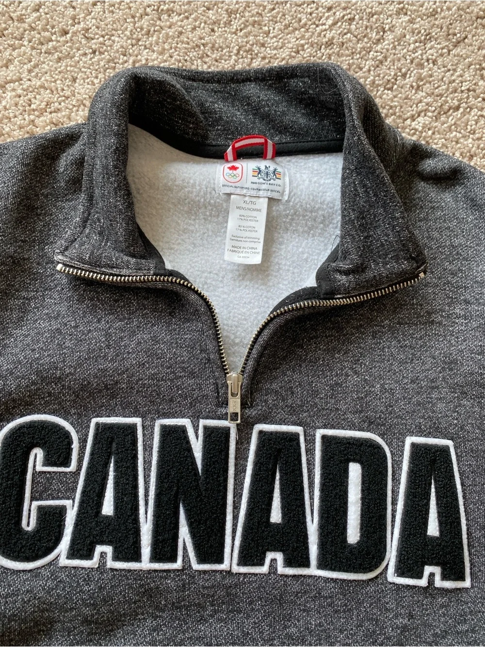 London 2012 Olympic Team Canada HBC 1/4 Zip Sweatshirt Mens XL Heather Black - Picture 4 of 11